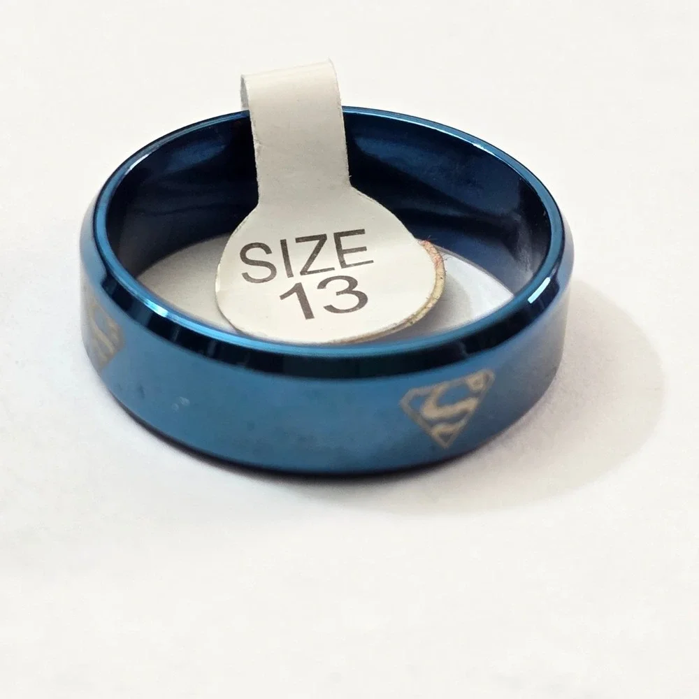 New Superman Ring Blue Stainless Steel King Big Size 13 DC‎ Comics Hero Jewelry